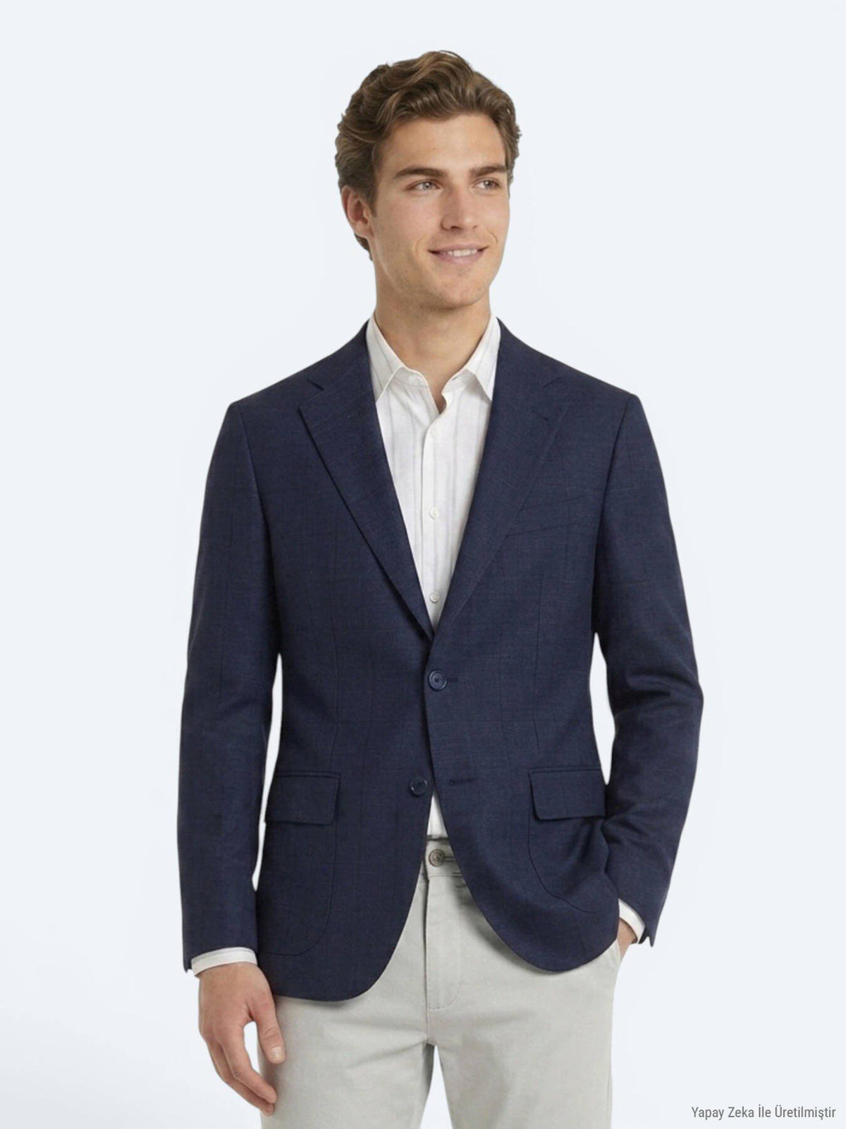 Marineblaue Micro Modern Fit Wolljacke
