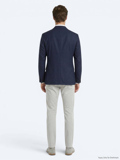 Marineblaue Micro Modern Fit Wolljacke