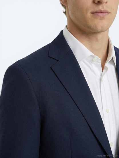 Marineblaue Micro Modern Fit Wolljacke