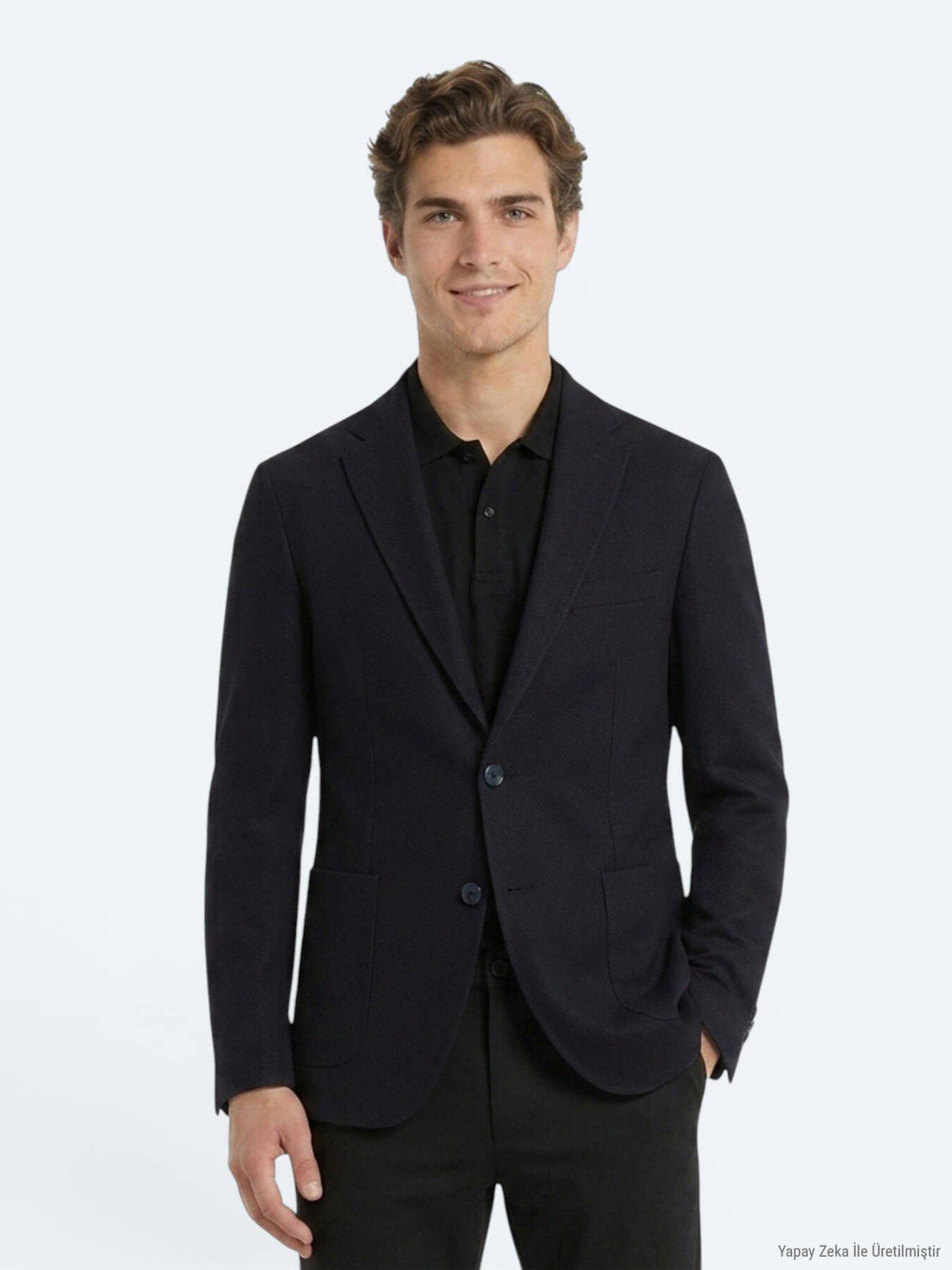 Marineblaue Micro Regular Fit Wolljacke