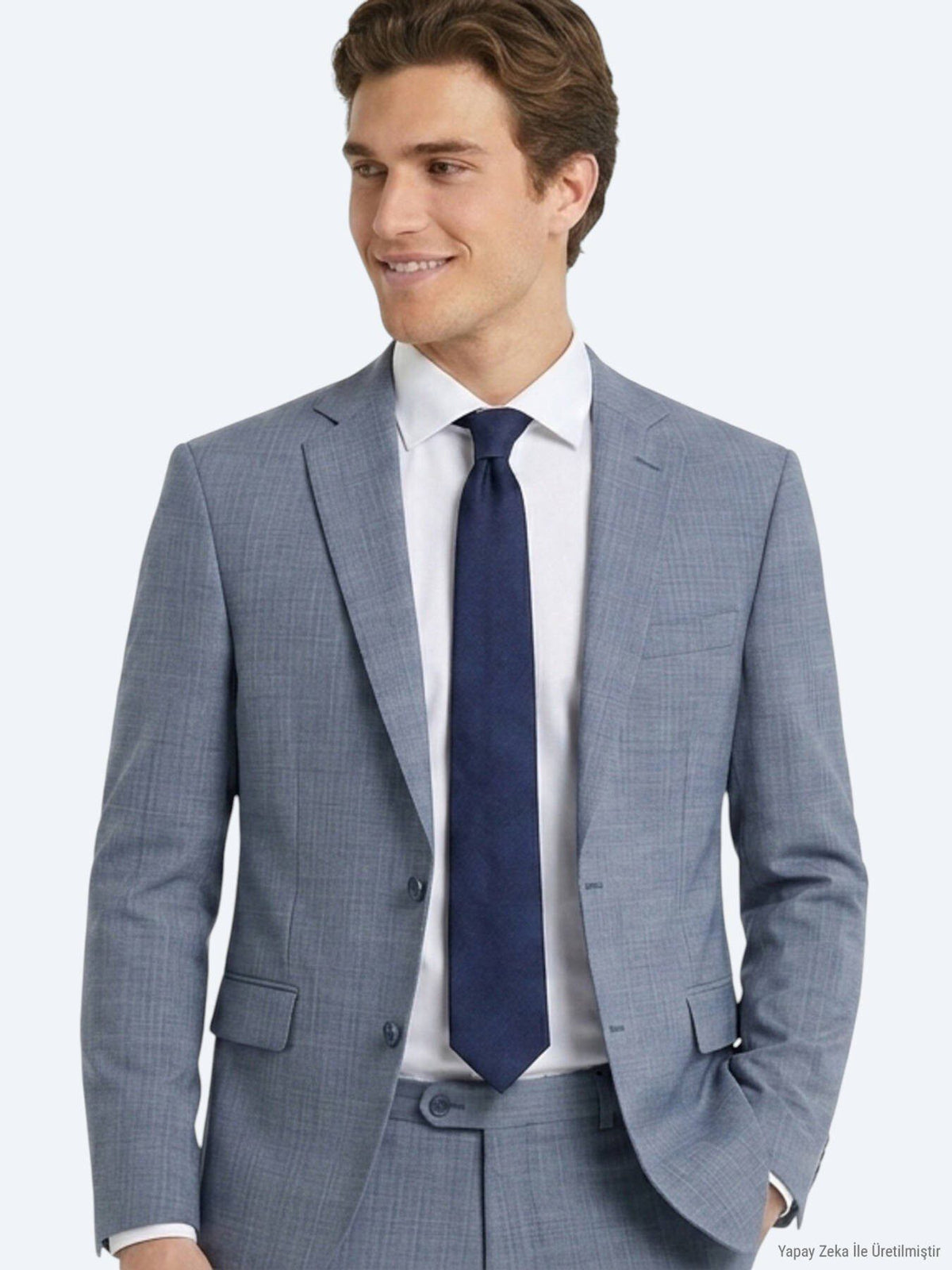 Blau Gestreifter Regular Fit Wollanzug