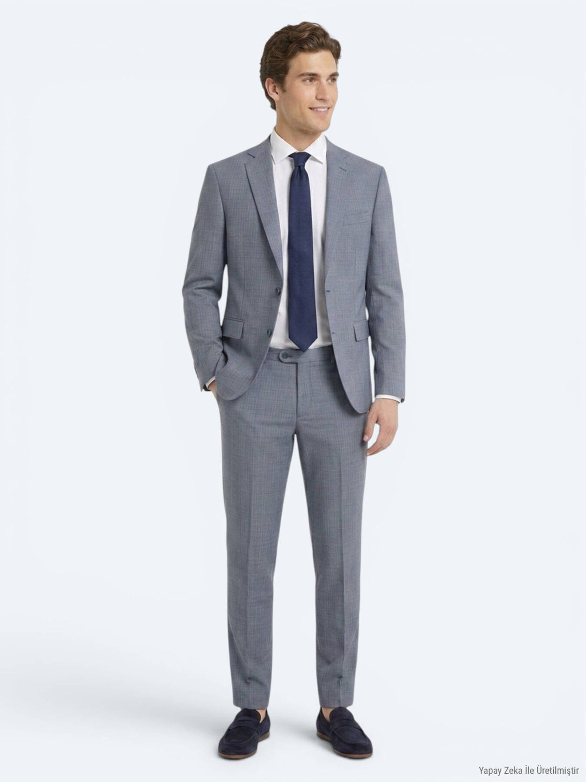 Blau Gestreifter Regular Fit Wollanzug
