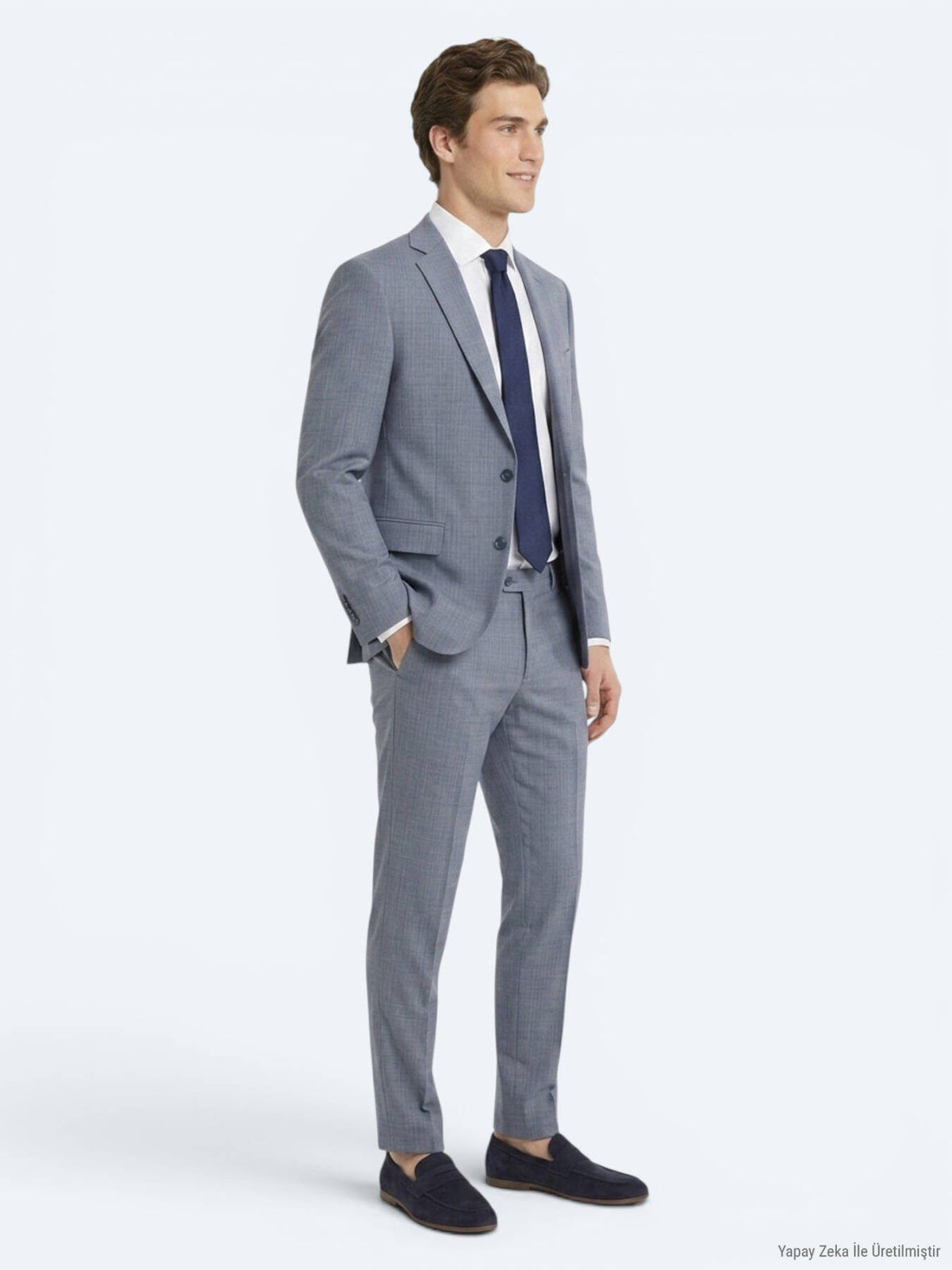 Blau Gestreifter Regular Fit Wollanzug