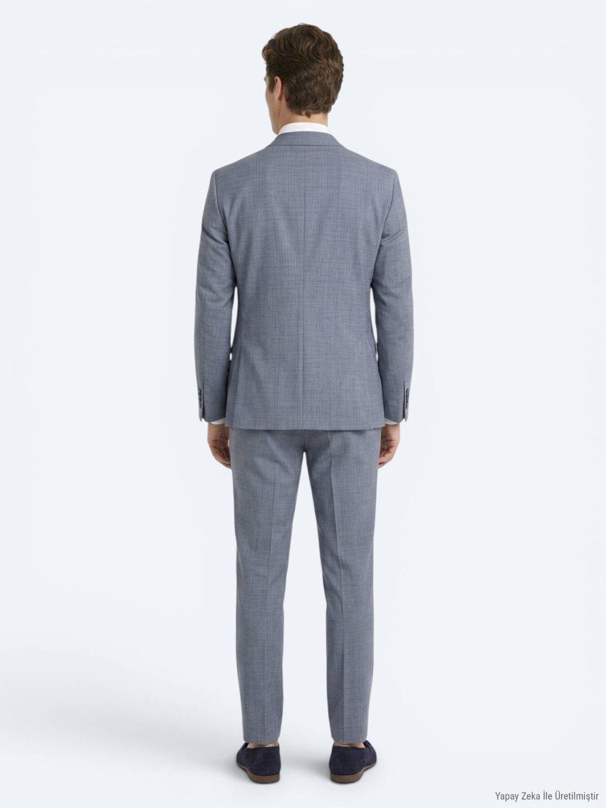 Blau Gestreifter Regular Fit Wollanzug