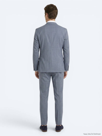 Blau Gestreifter Regular Fit Wollanzug