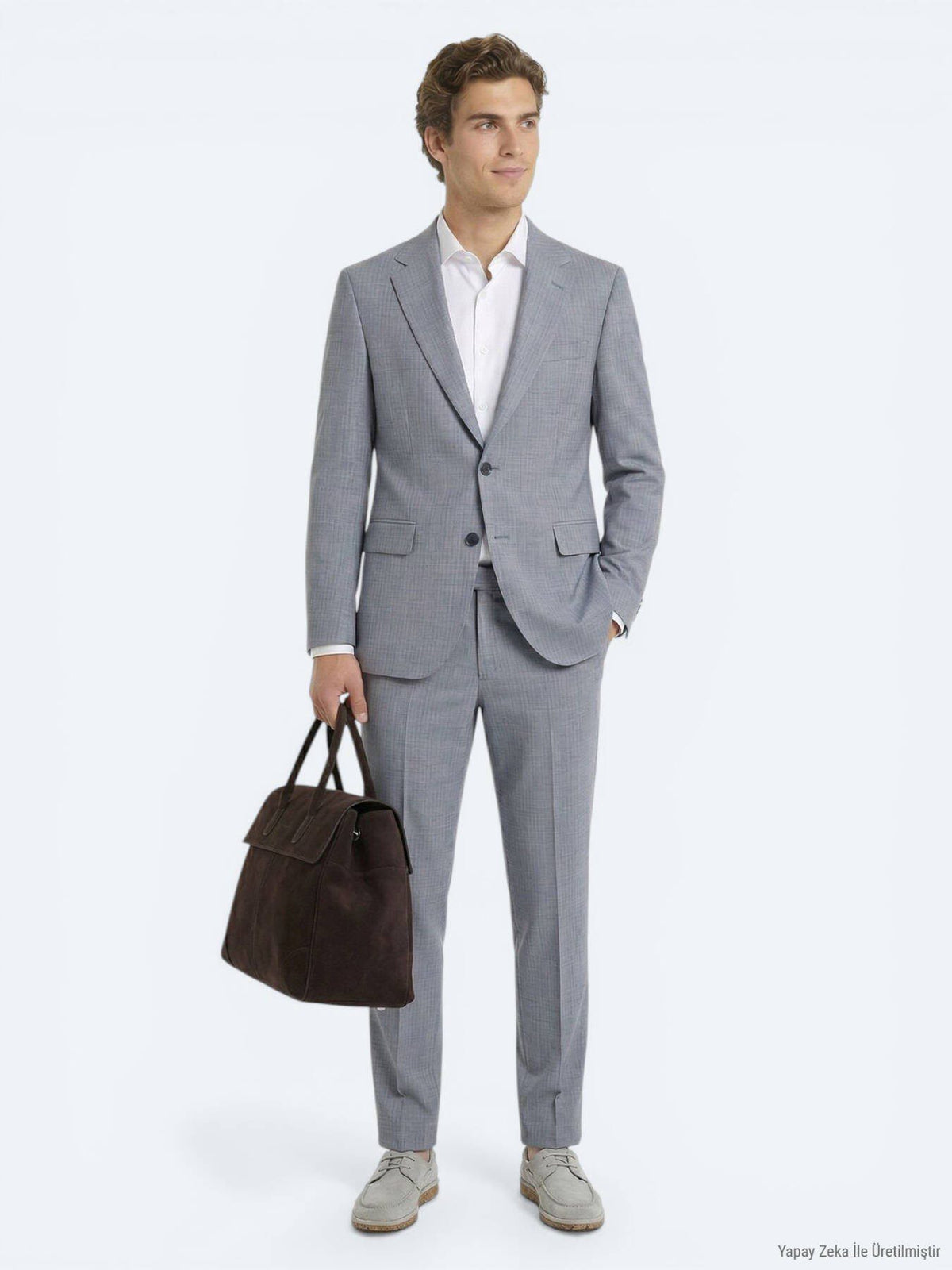 Blau Gestreifter Modern Fit Wollanzug