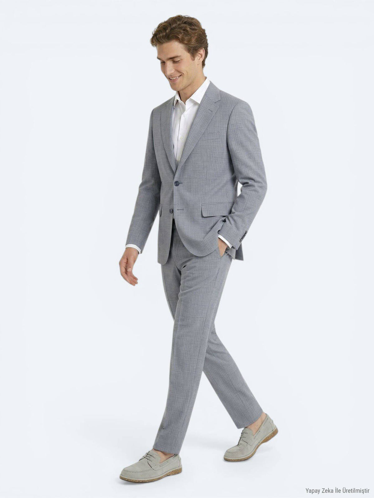 Blau Gestreifter Modern Fit Wollanzug