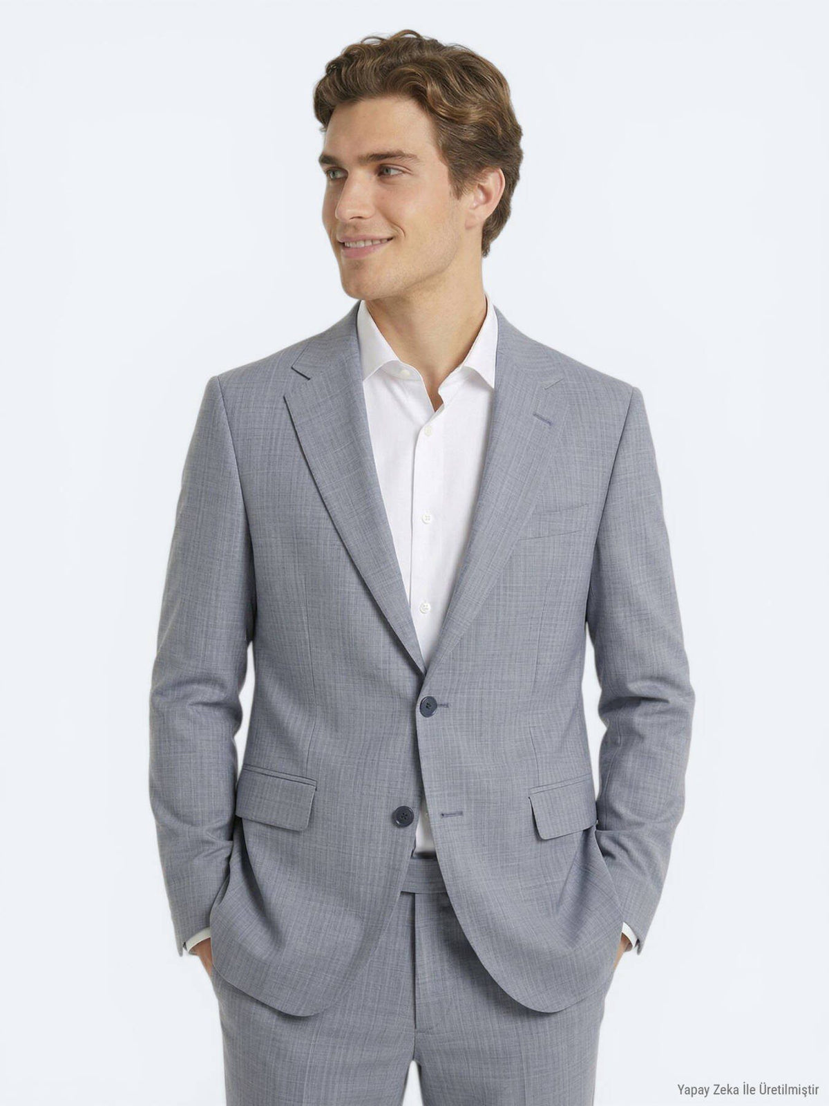 Blau Gestreifter Modern Fit Wollanzug