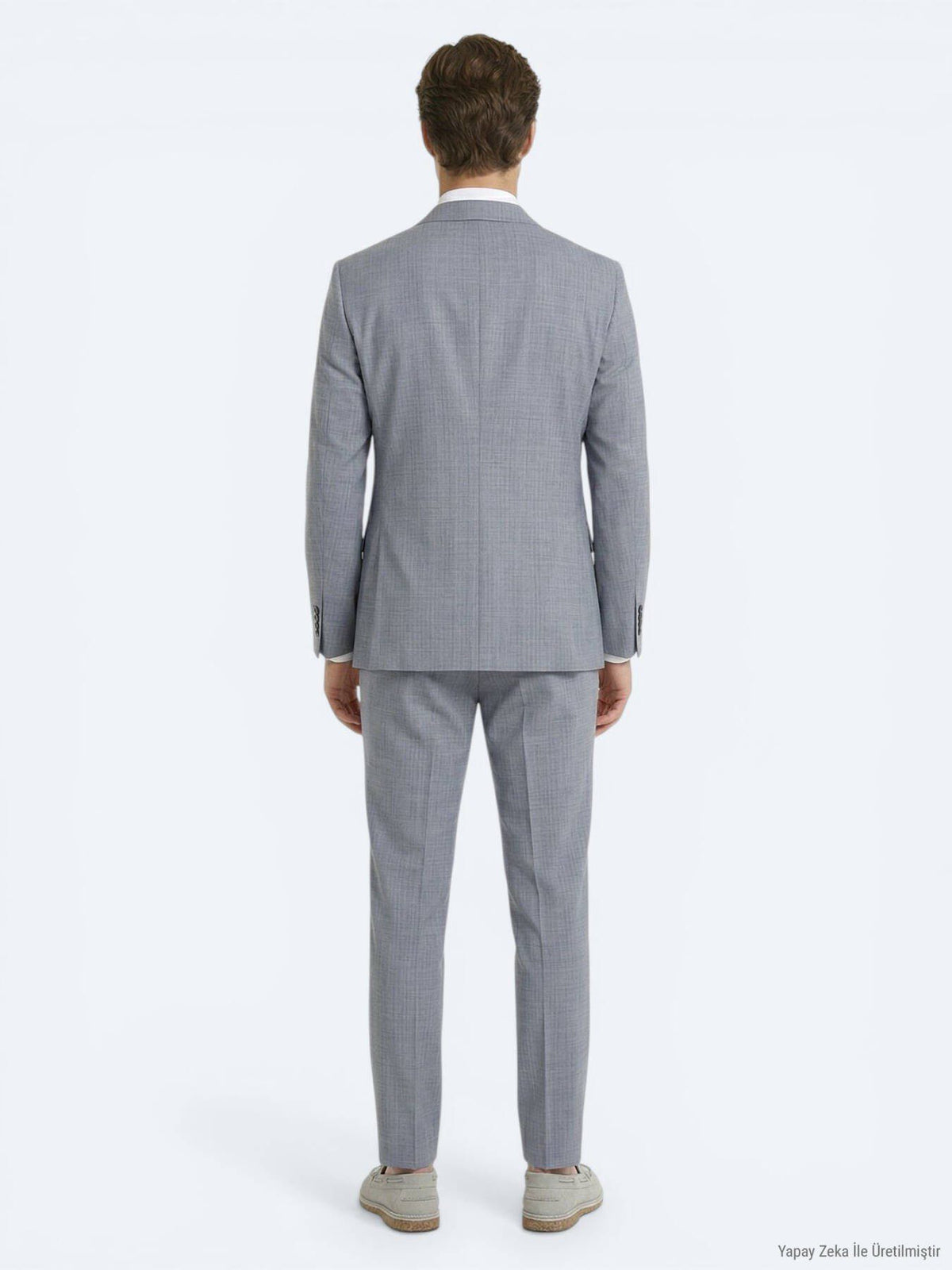 Blau Gestreifter Modern Fit Wollanzug