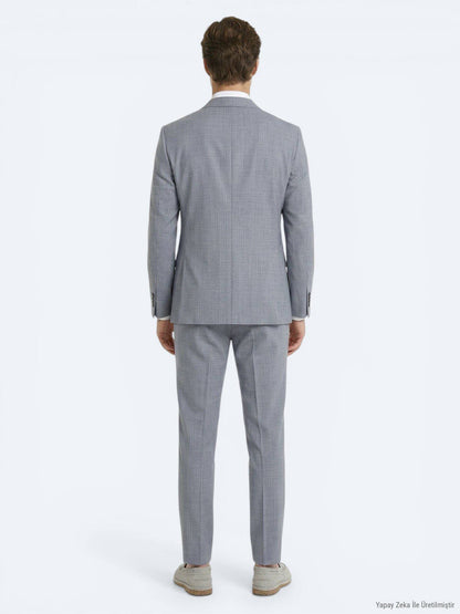 Blau Gestreifter Modern Fit Wollanzug