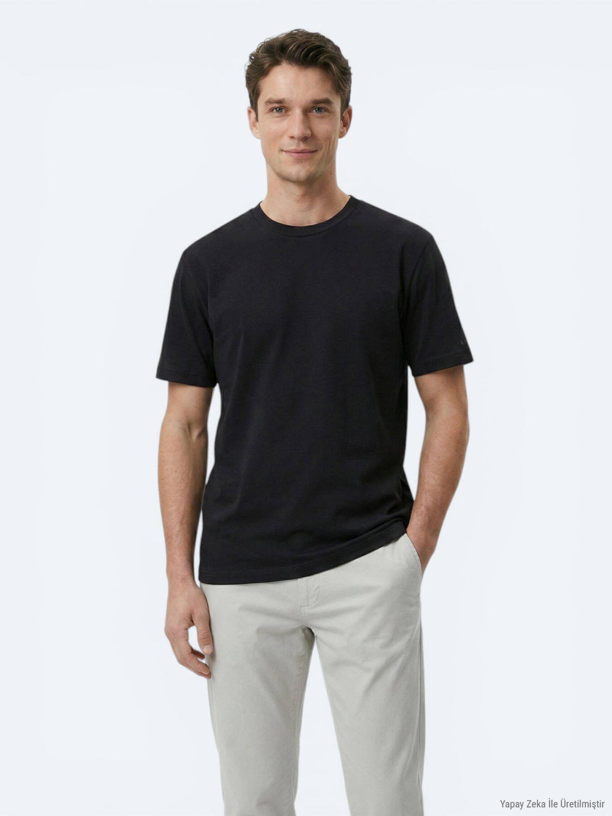 Schwarzes Baumwoll-Misch-T-Shirt