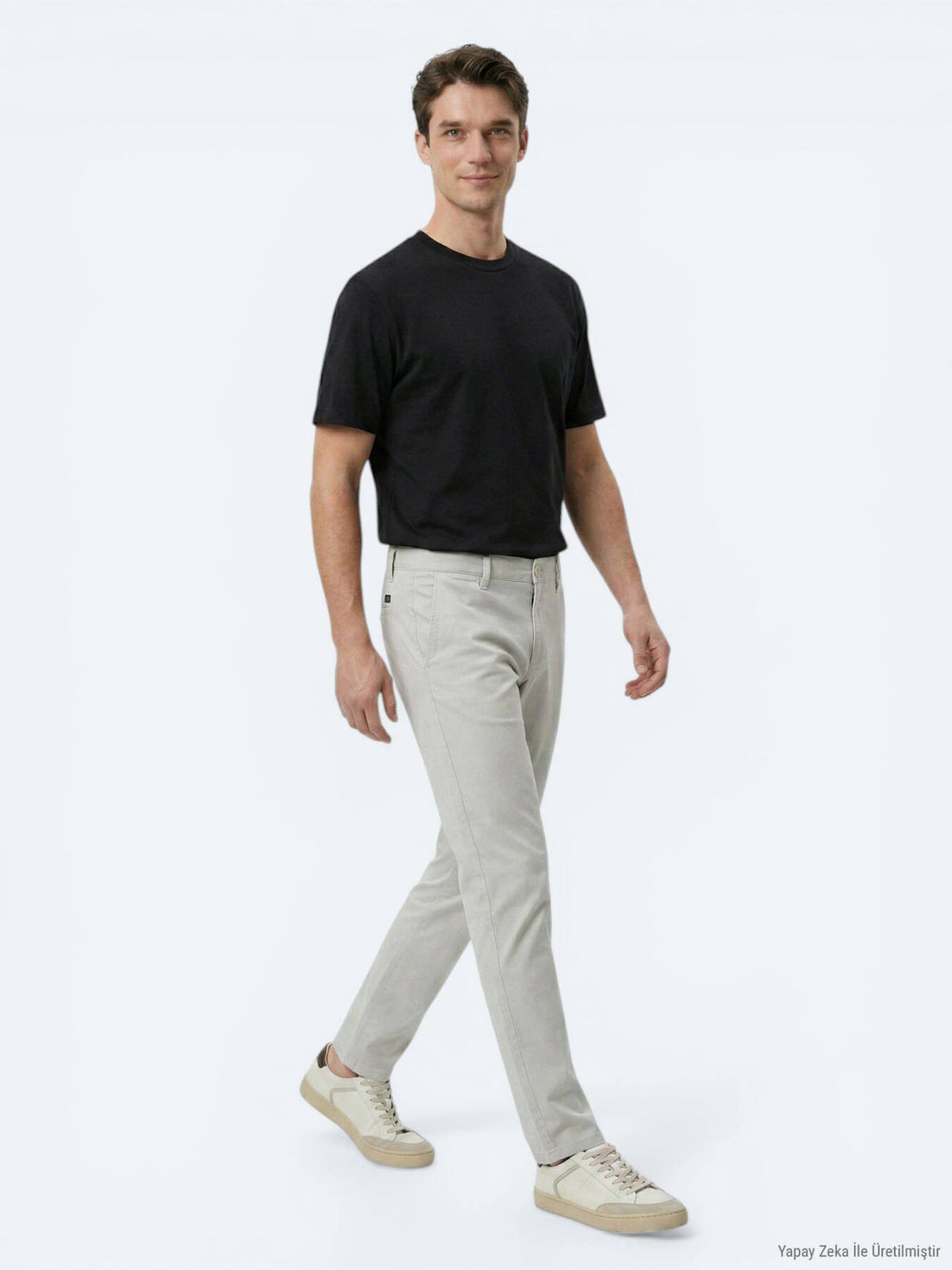 Schwarzes Baumwoll-Misch-T-Shirt