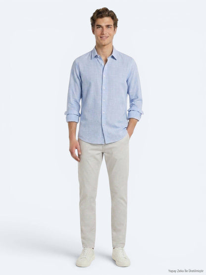 Blaues Regular Fit Casual Hemd aus Baumwolle