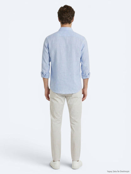 Blaues Regular Fit Casual Hemd aus Baumwolle