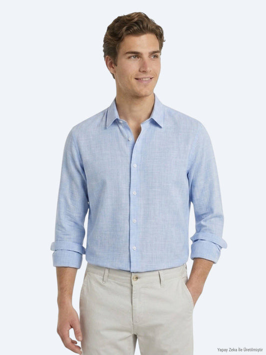 Blaues Regular Fit Casual Hemd aus Baumwolle