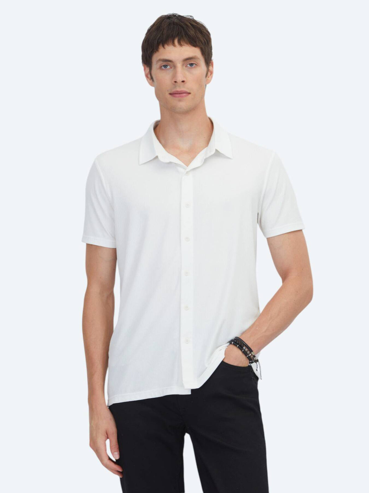 Weiß Gestreiftes Regular Fit Strickshirt