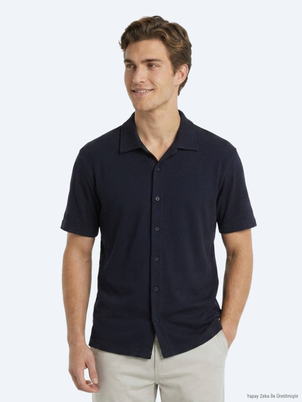 Marineblaue gestreifte Freizeitshirt Regular Fit