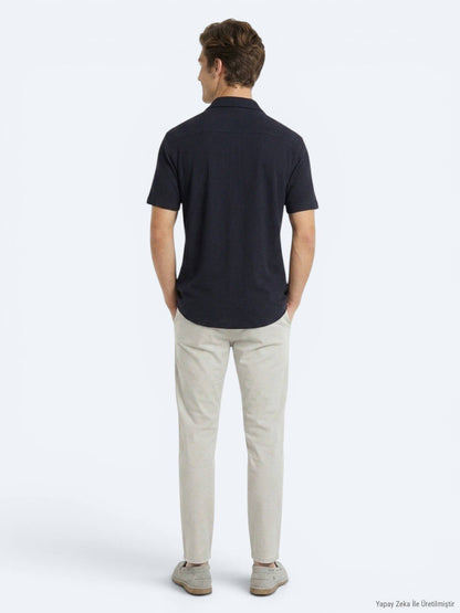 Marineblaue gestreifte Freizeitshirt Regular Fit