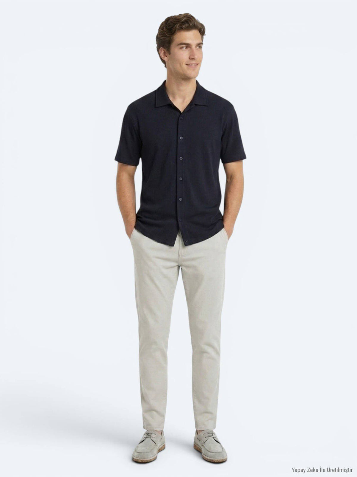 Marineblaue gestreifte Freizeitshirt Regular Fit