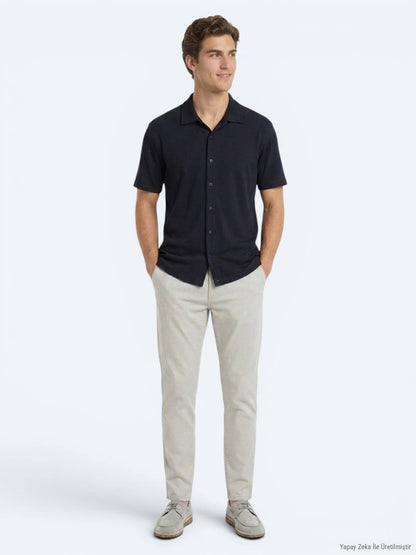 Marineblaue gestreifte Freizeitshirt Regular Fit