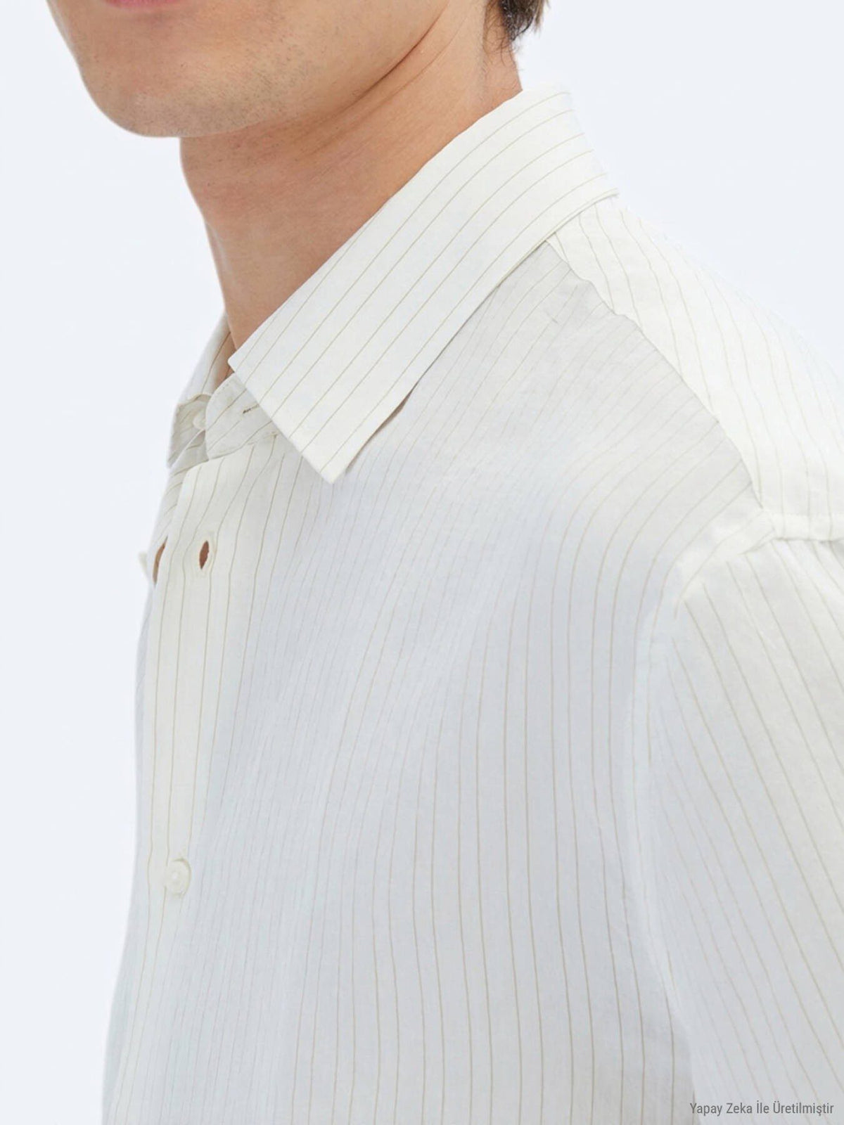 Beige Gestreiftes Regular Fit Baumwollhemd