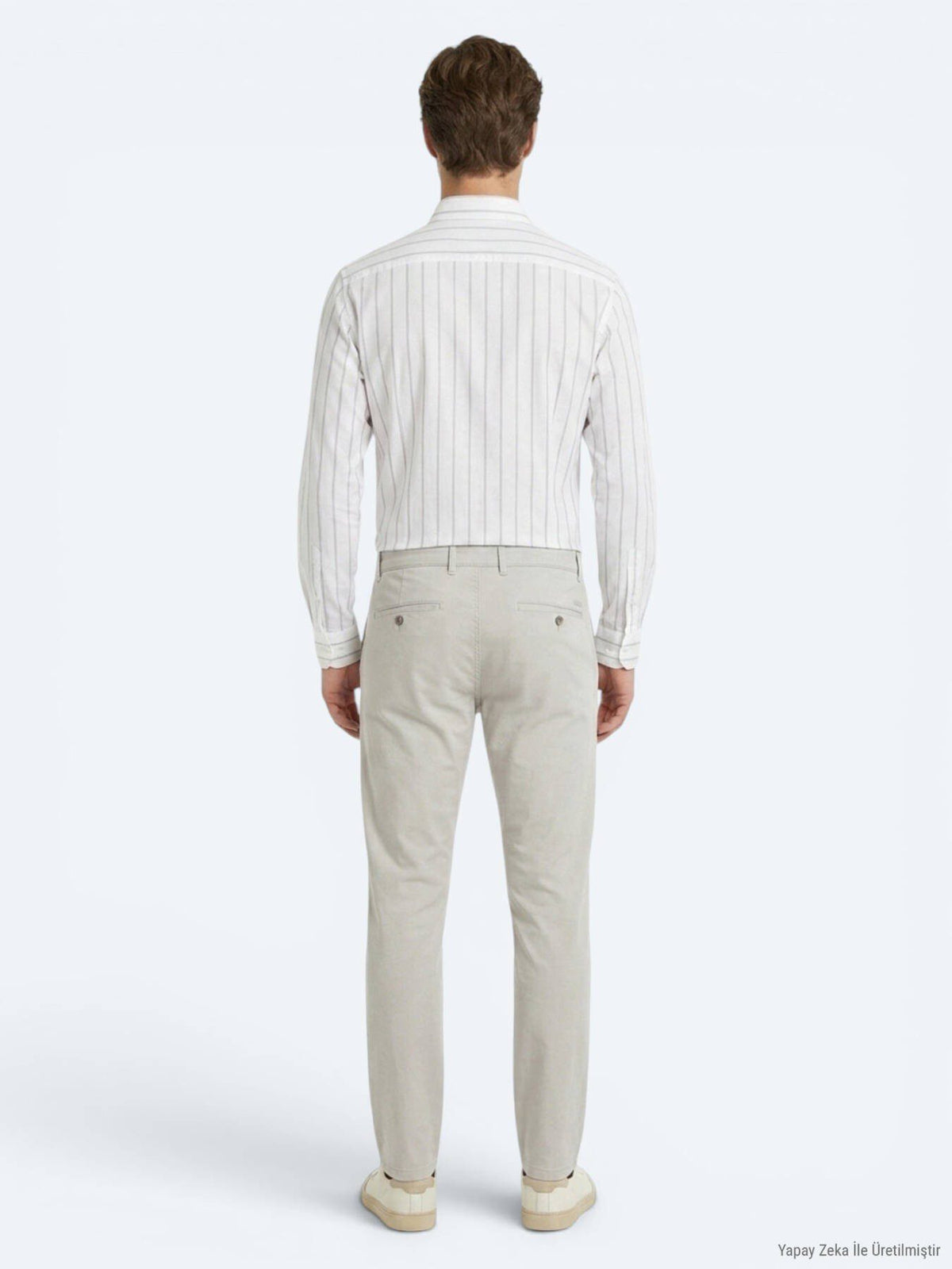 Beige Gestreiftes Regular Fit Baumwollhemd