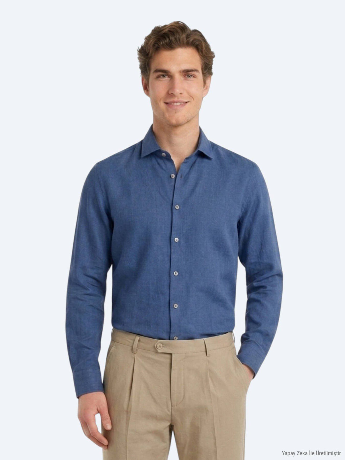 Indigo Unifarben Regular Fit Casual Hemd