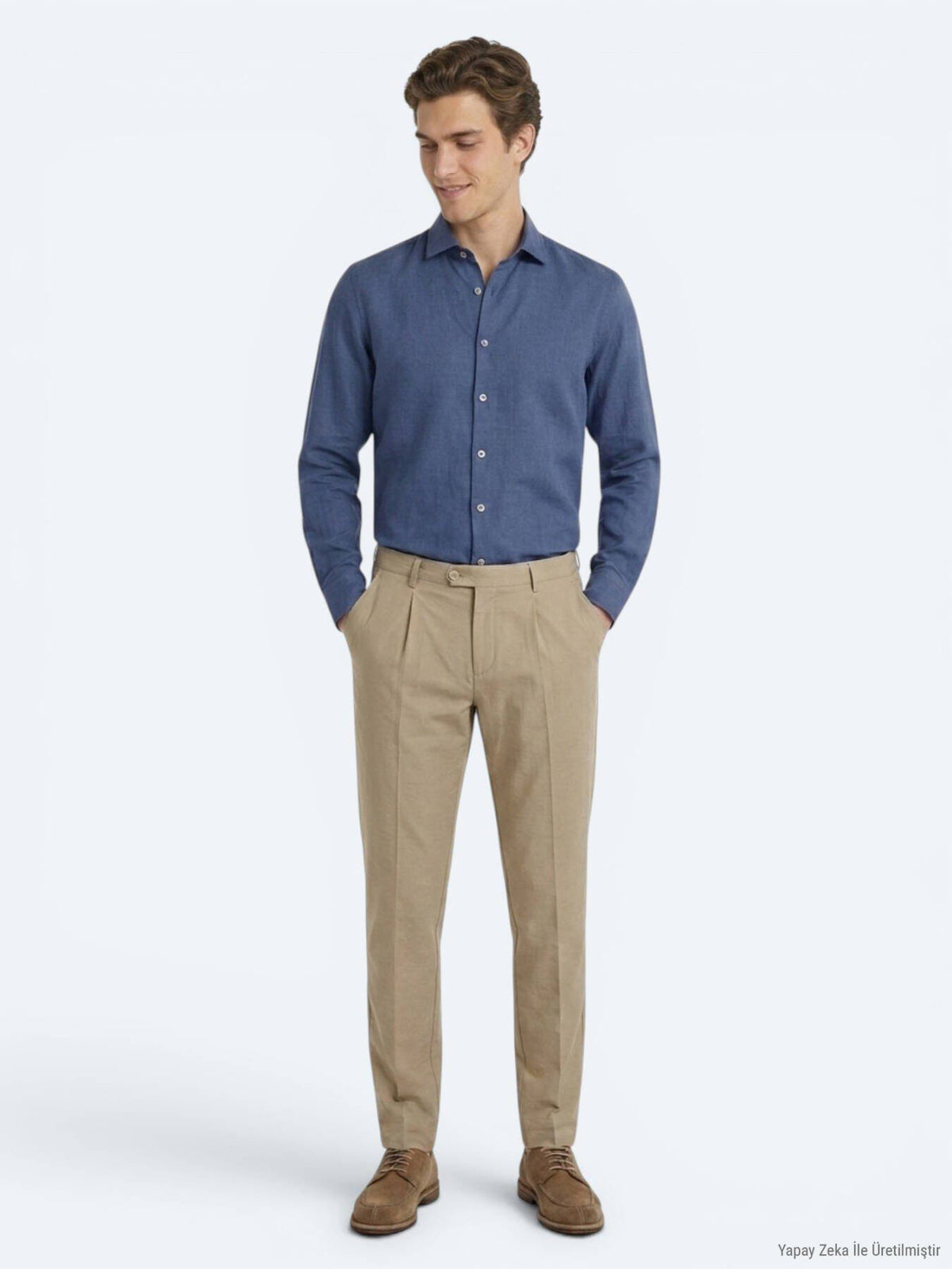 Indigo Unifarben Regular Fit Casual Hemd