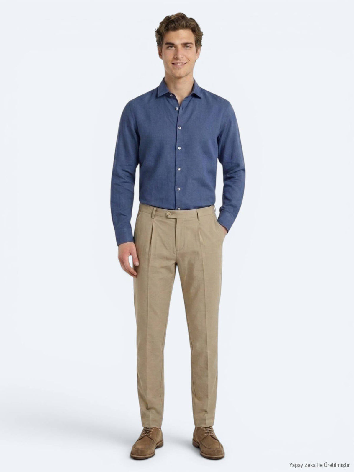 Indigo Unifarben Regular Fit Casual Hemd