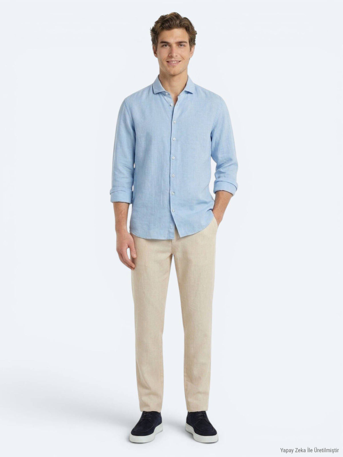 Blaues Regular Fit Casual Baumwollhemd