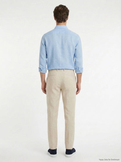 Blaues Regular Fit Casual Baumwollhemd
