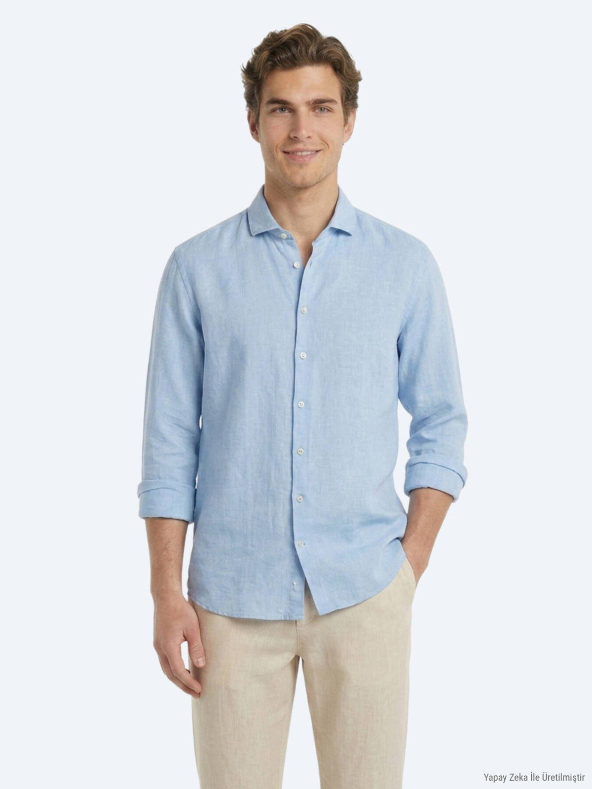 Blaues Regular Fit Casual Baumwollhemd