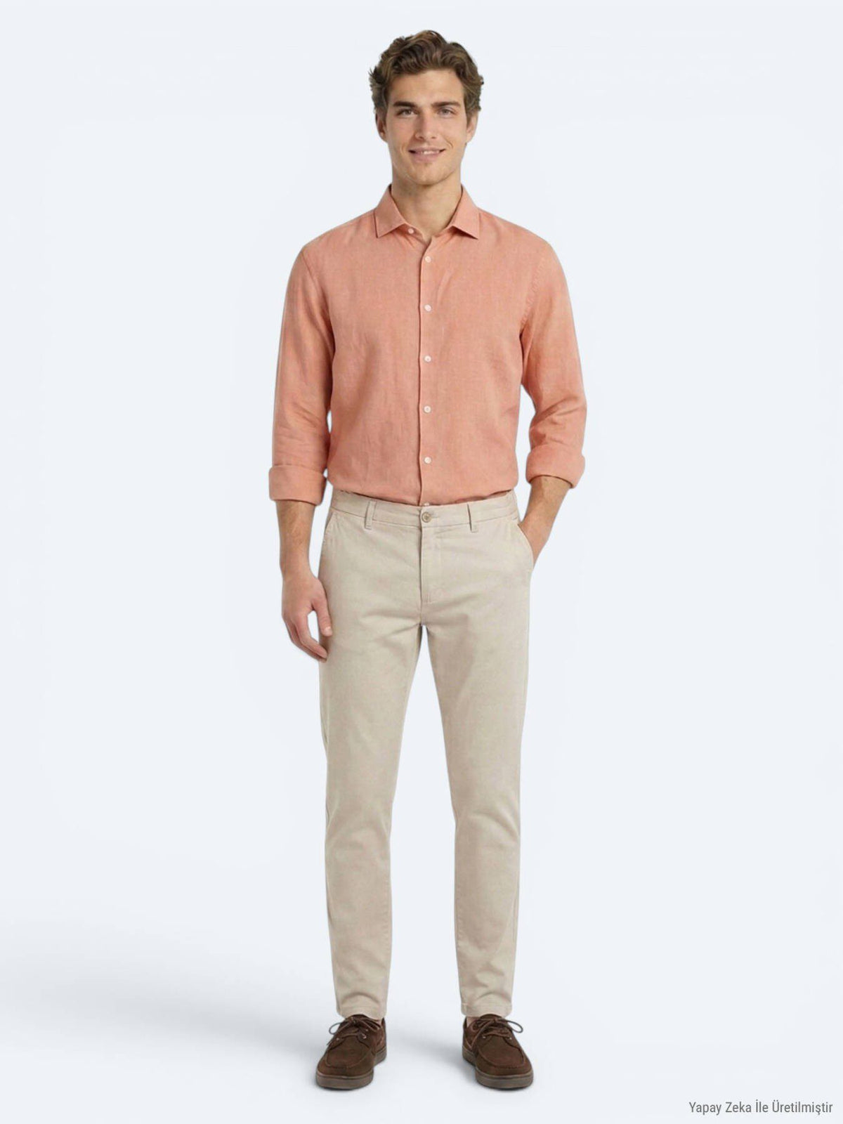 Lachs Unifarben Regular Fit Casual Hemd