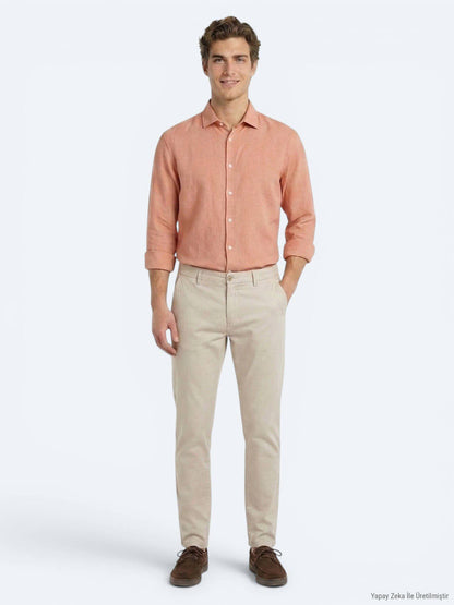 Lachs Unifarben Regular Fit Casual Hemd