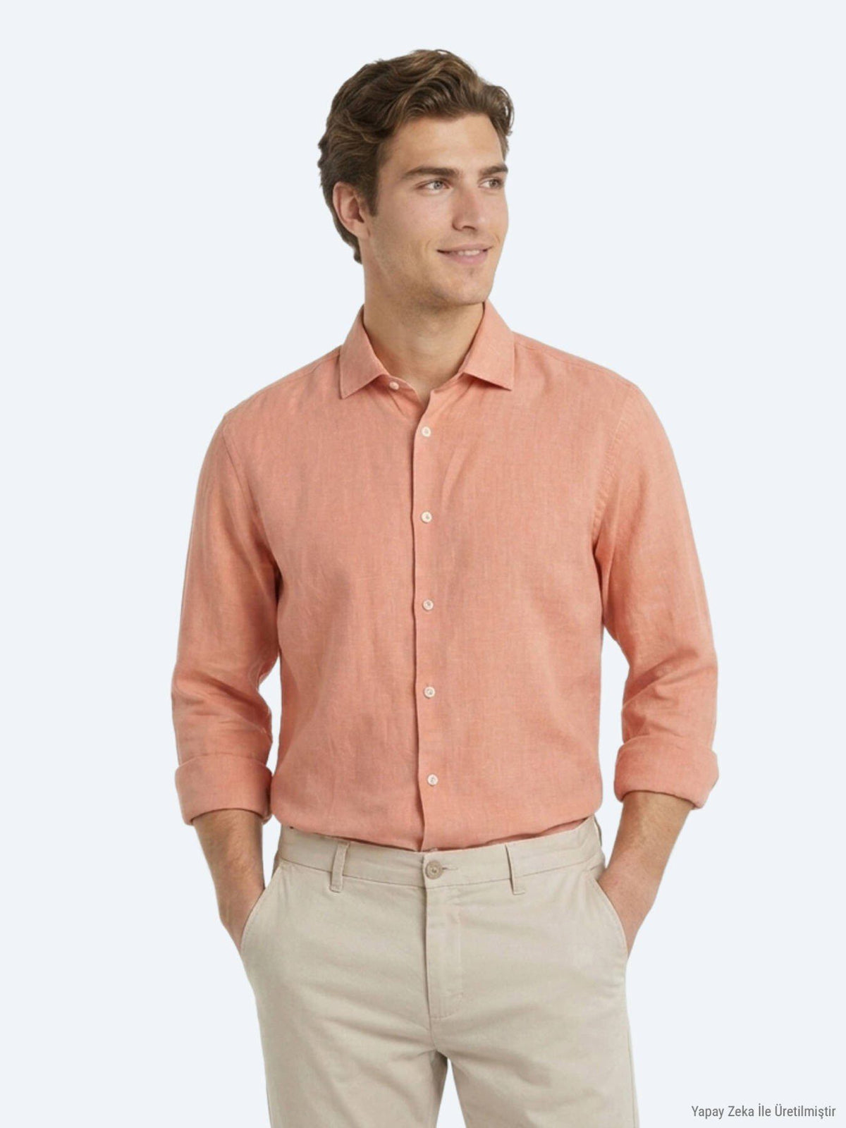 Lachs Unifarben Regular Fit Casual Hemd