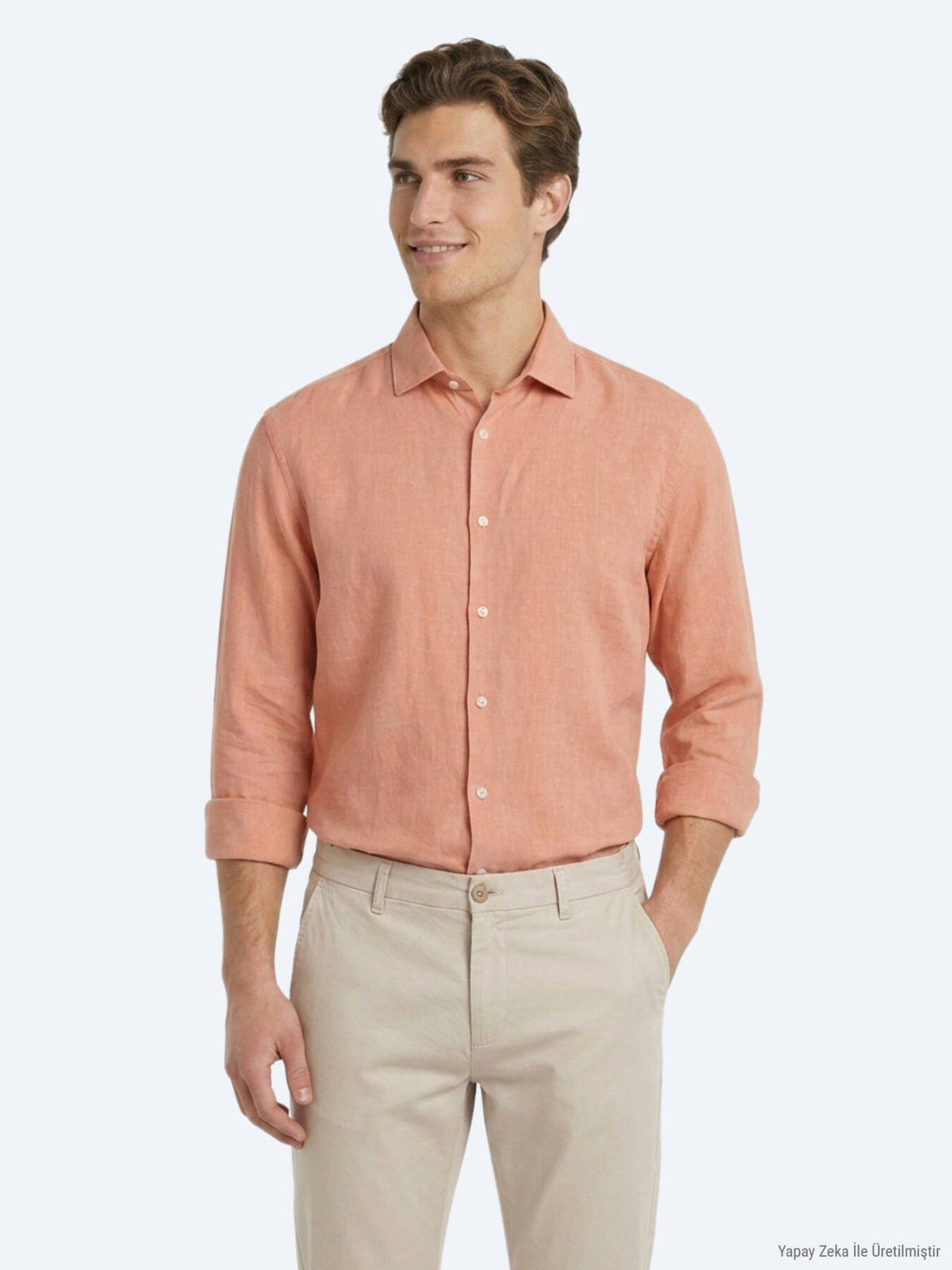 Lachs Unifarben Regular Fit Casual Hemd