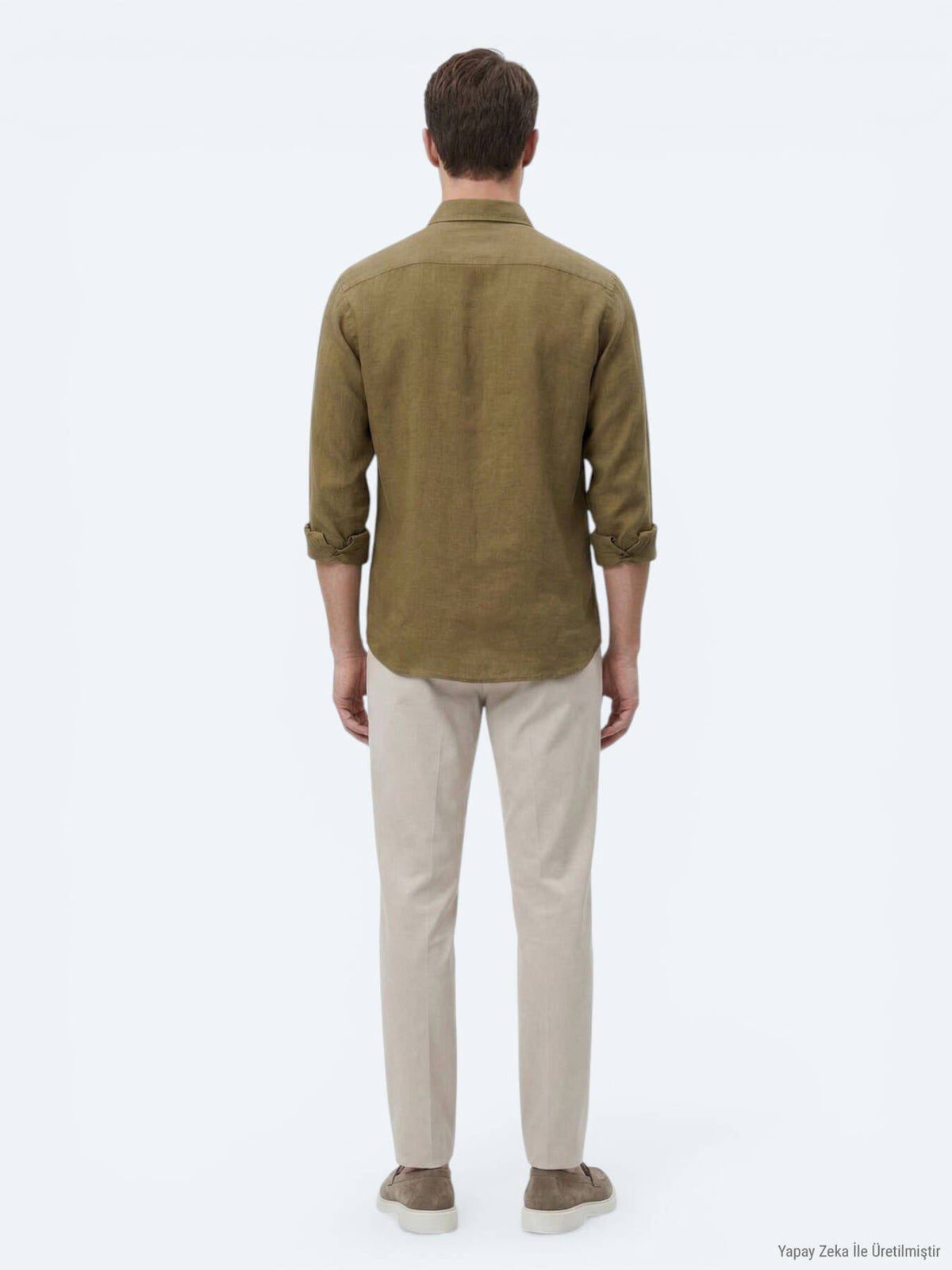 Khaki Unifarben Regular Fit Baumwollhemd