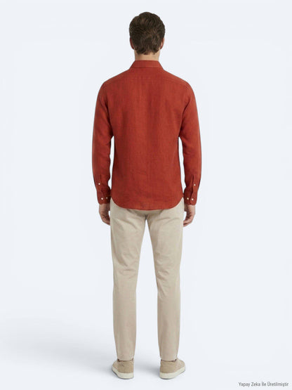Rotes Unifarbenes Regular Fit Baumwollhemd
