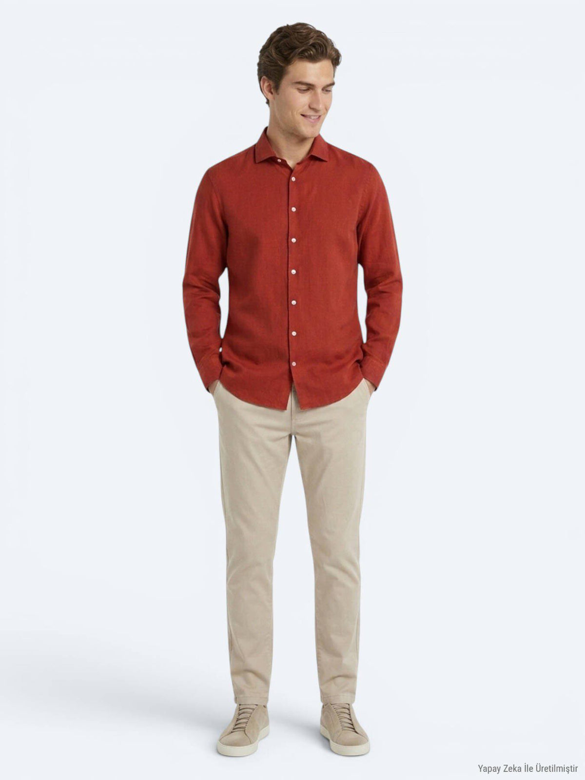 Rotes Unifarbenes Regular Fit Baumwollhemd