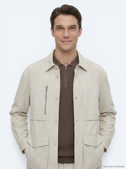 Beige Schlichte Leichte Jacke Regular Fit