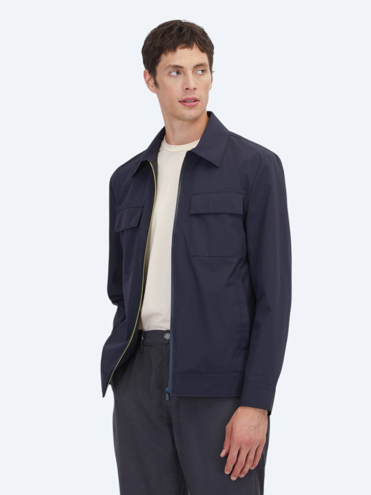Marineblaues Regular Fit Hemdkragen Freizeitjacke
