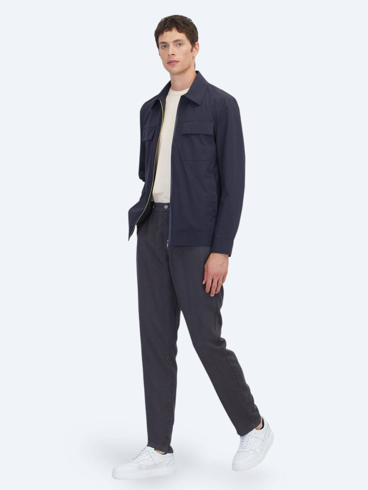 Marineblaues Regular Fit Hemdkragen Freizeitjacke