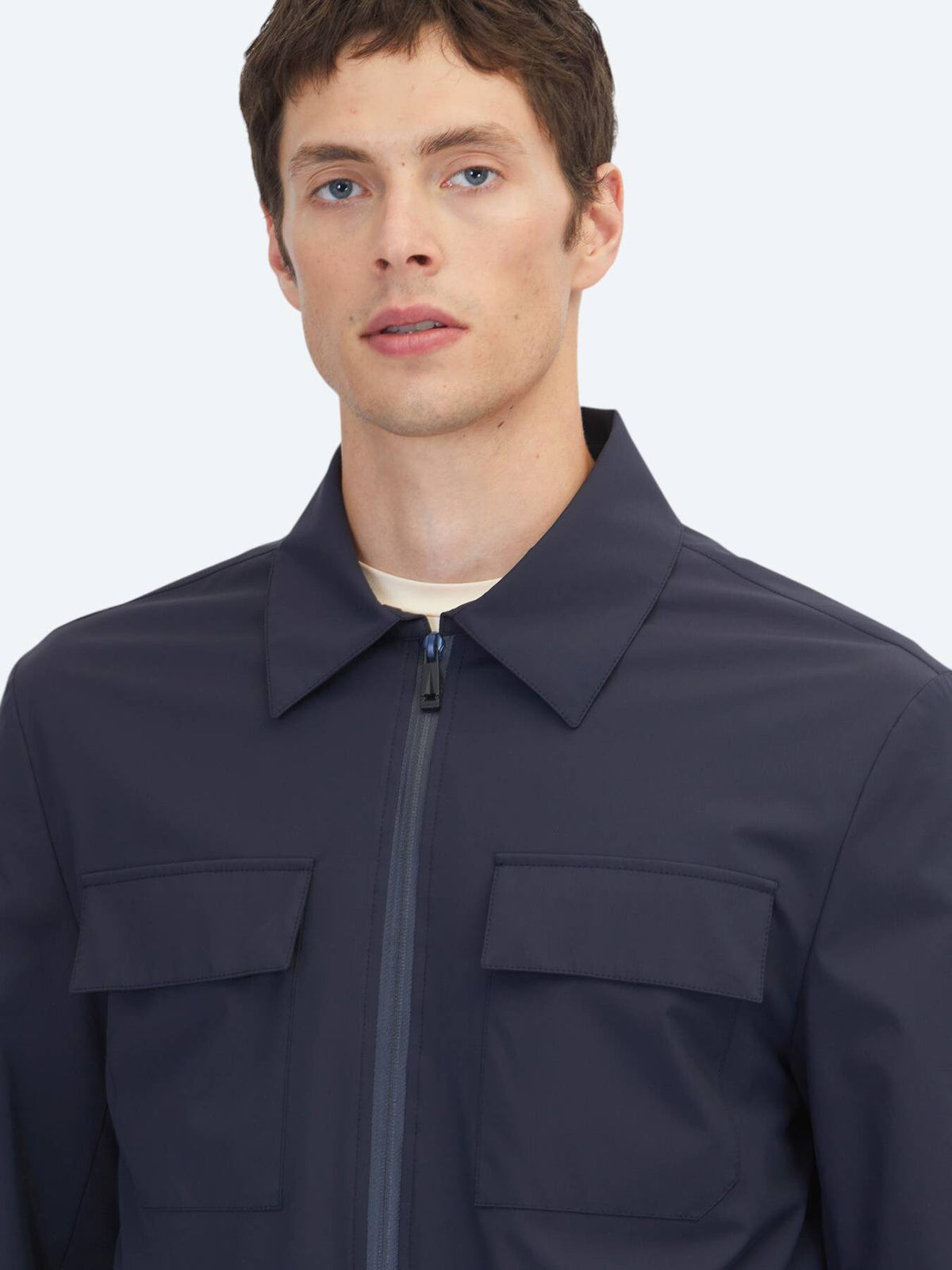 Marineblaues Regular Fit Hemdkragen Freizeitjacke