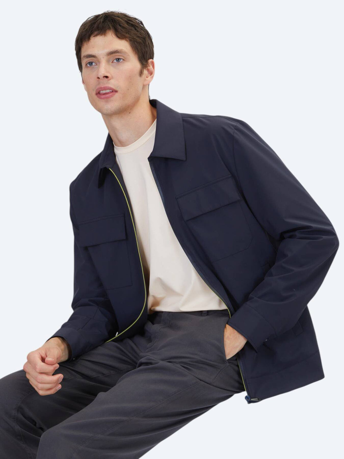 Marineblaues Regular Fit Hemdkragen Freizeitjacke