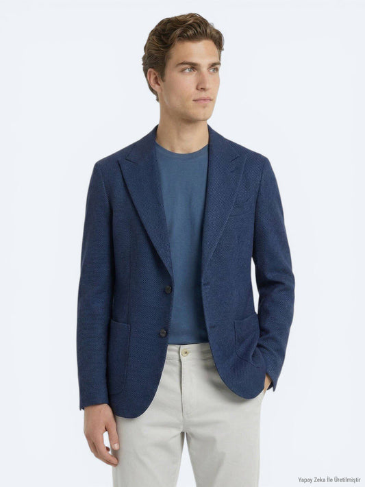 Marineblaue gestreifte Jacke, modern fit