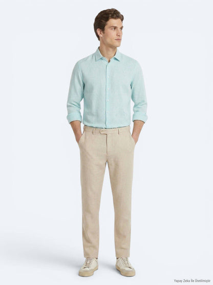 Mint Unifarben Regular Fit Casual Hemd