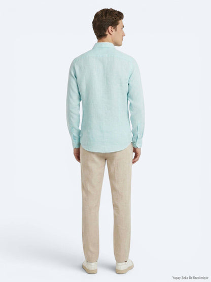 Mint Unifarben Regular Fit Casual Hemd