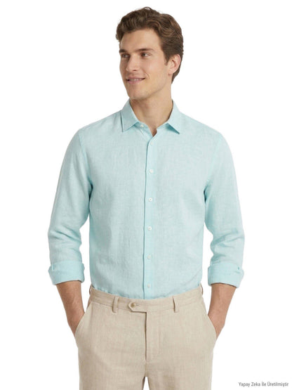 Mint Unifarben Regular Fit Casual Hemd