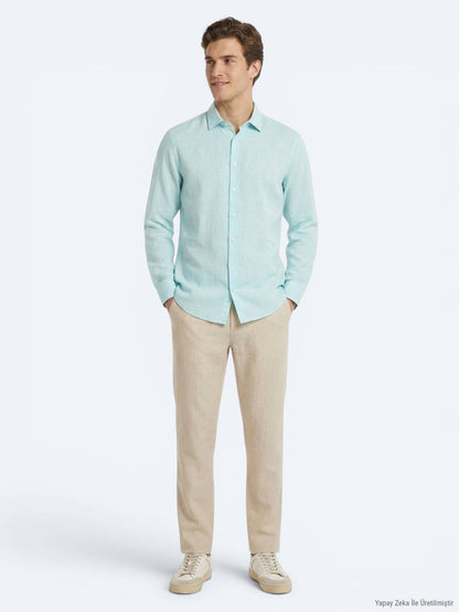 Mint Unifarben Regular Fit Casual Hemd