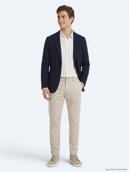 Marineblaue gestreifte Jacke, Comfort Fit